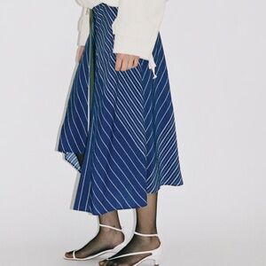 MANGO STRIPED MIDI-SKIRT WITH BELT